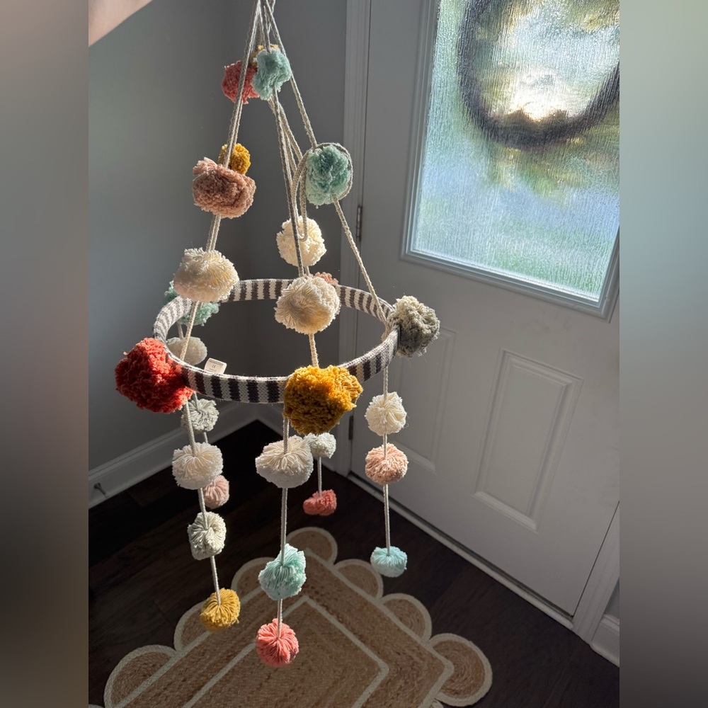Handmade Multicolor Pom-Pom Baby Mobile - Neutral & Pastel Colors
